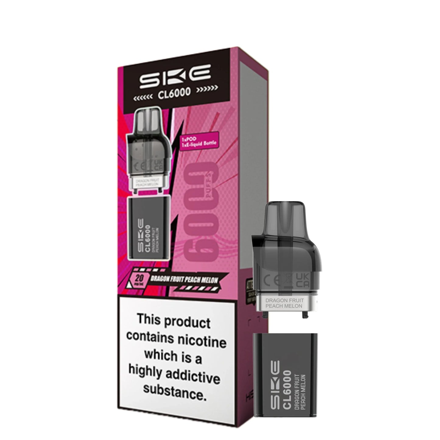 SKE Crystal CL6000 Dragon Fruit Peach Melon Prefilled Replacement Pod