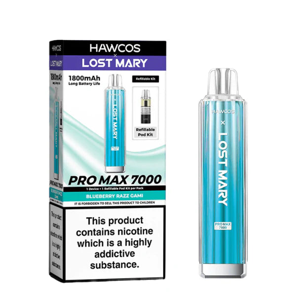 Hawcos x Lost Mary Pro Max 7000 Blue Razz Gami Compliant Post-June 1st Refillable Vape Kit