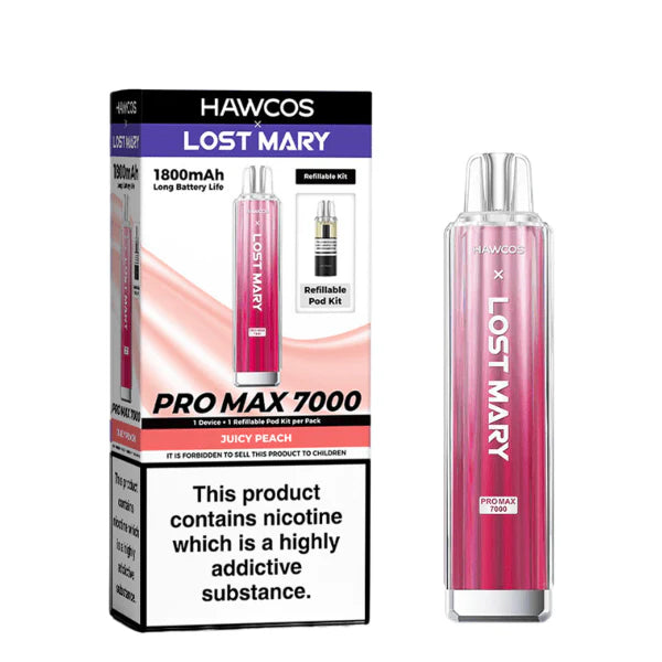 Hawcos x Lost Mary Pro Max 7000 Juicy Peach Compliant Post-June 1st Refillable Vape Kit