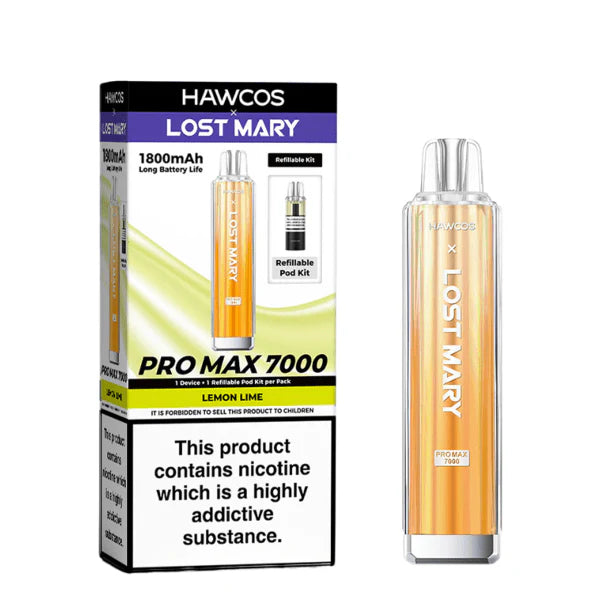 Hawcos x Lost Mary Pro Max 7000 Lemon Lime Compliant Post-June 1st Refillable Vape Kit