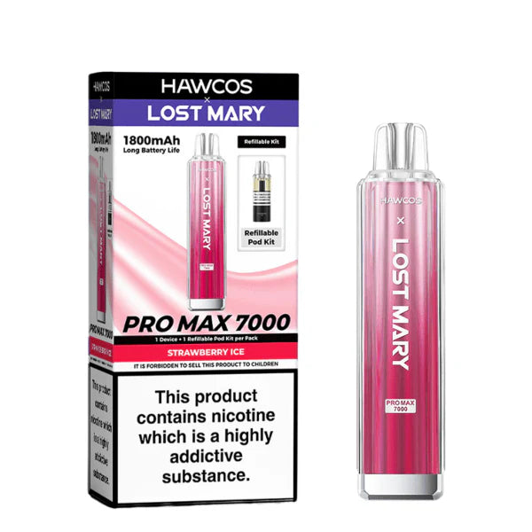 Hawcos x Lost Mary Pro Max 7000 Strawberry Ice Compliant Post-June 1st Refillable Vape Kit