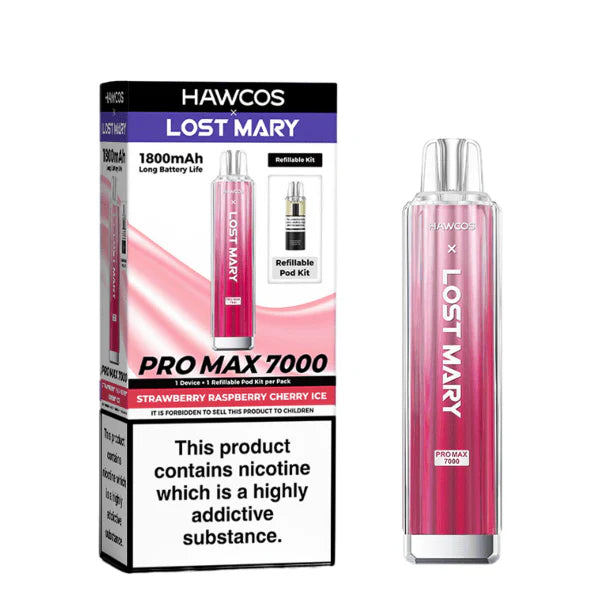 Hawcos x Lost Mary Pro Max 7000 Strawberry Raspberry Cherry Ice Compliant Post-June 1st Refillable Vape Kit