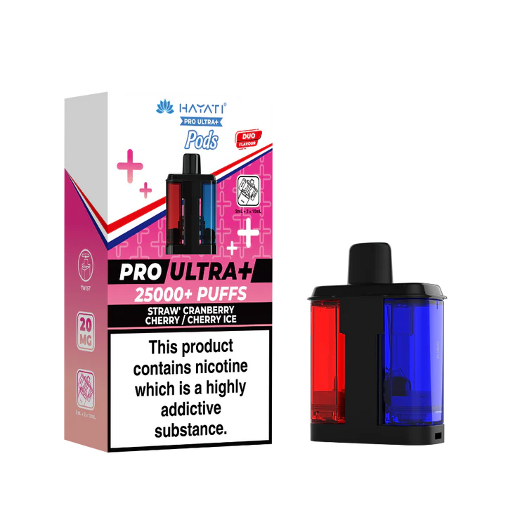 Hayati Pro Ultra Plus 25000 Strawberry Cranberry Cherry and Cherry ice Replacement Pods