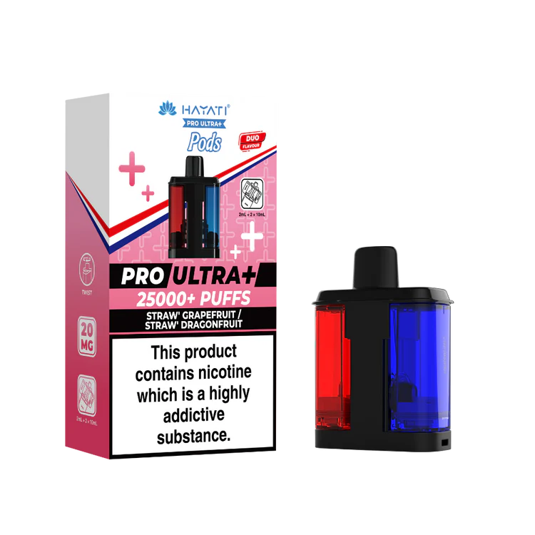Hayati Pro Ultra Plus 25000 Strawberry Grapefruit and Strawberry Dragonfruit Replacement Pods