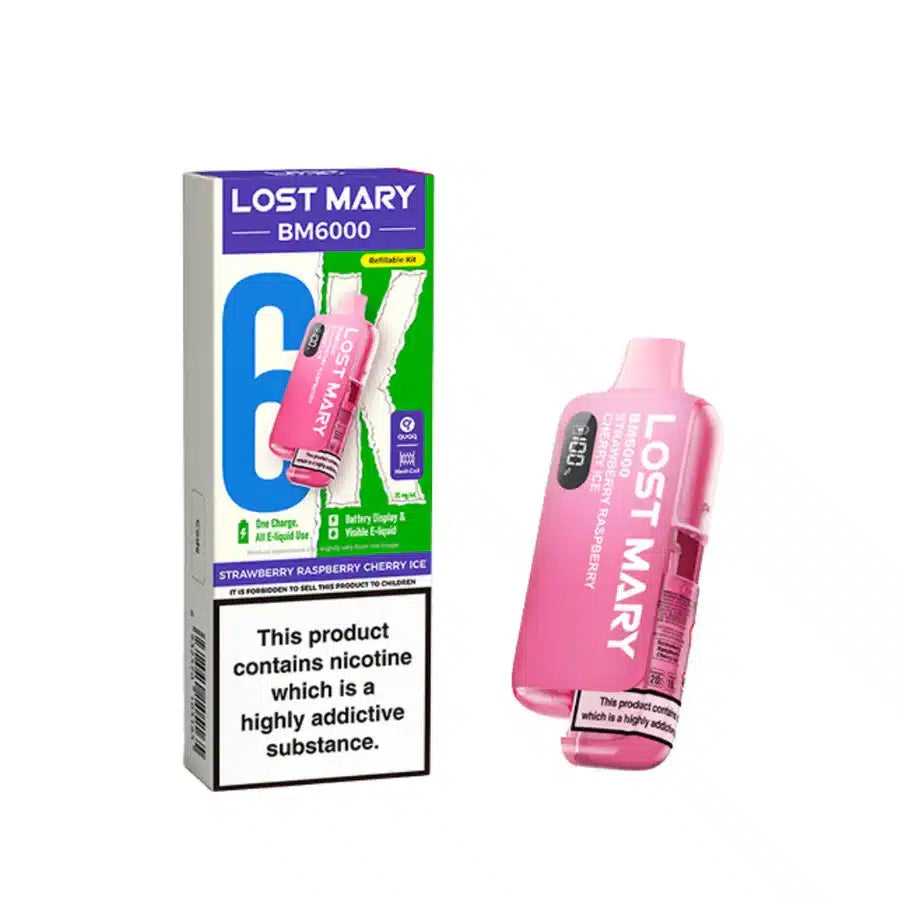 Lost Mary BM6000 Strawberry Raspberry Cherry Ice Compliant Post June 1st Refillable Pod Kit