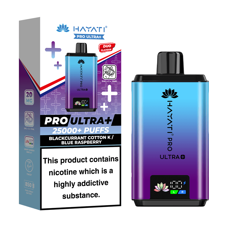 Hayati Pro Ultra Plus 25000 Blackcurrant Cotton K and Blue Raspberry Prefilled Pod Kit