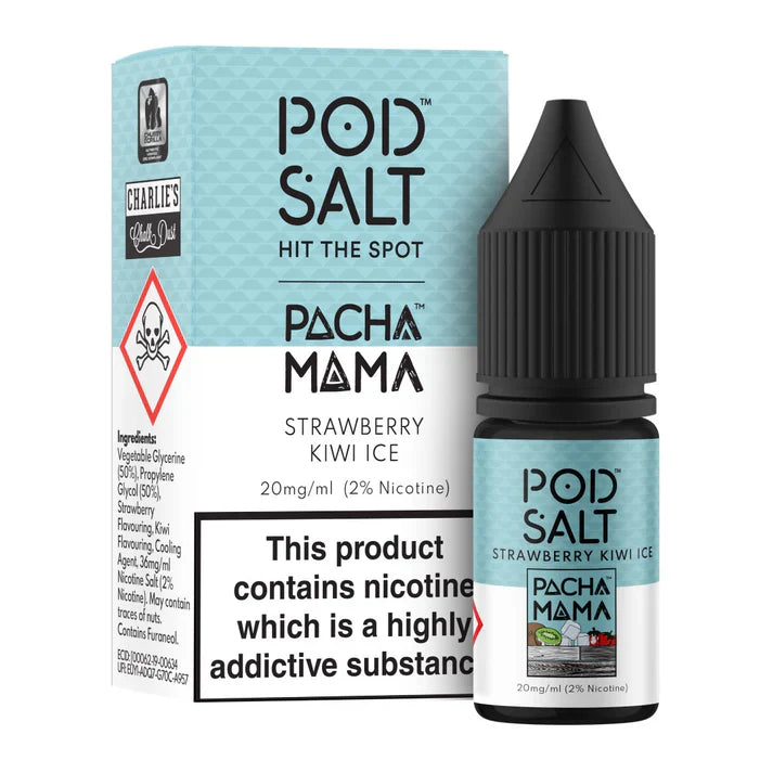 Pod Salt Fusion Charlies Chalk Dust Pacha Mama Strawberry Kiwi Ice 10ml Nicotine Salt E-Liquid