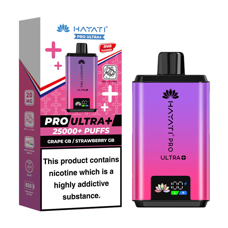 Hayati Pro Ultra Plus 25000 Grape GB and Strawberry GB Prefilled Pod Kit