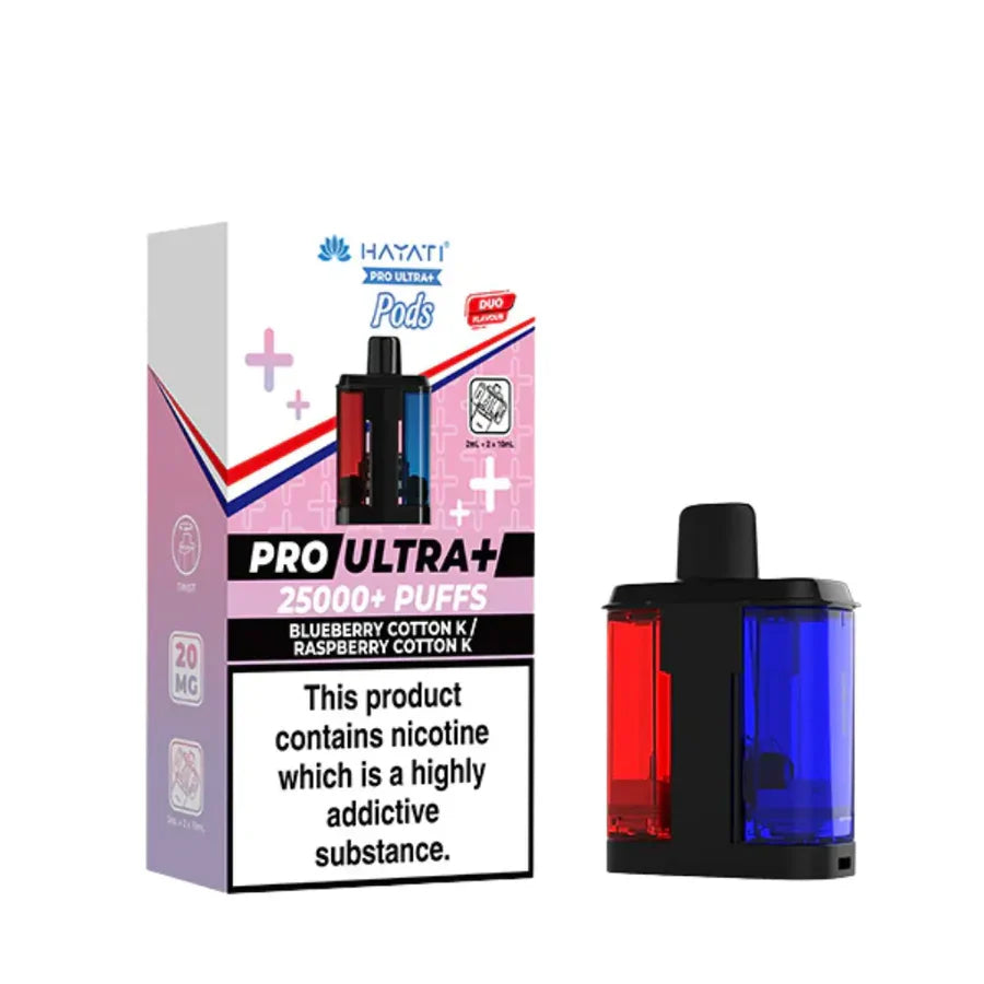 Hayati Pro Ultra Plus 25000 Blue Berry Cotton K and Raspberry Cotton K Replacement Pods