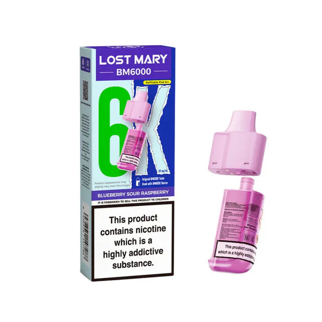 Lost Mary BM6000 Blueberry Sour Raspberry Compliant Post June 1st Refillable Pod