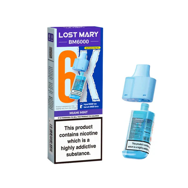 Lost Mary BM6000 Miami Mints Compliant Post June 1st Refillable Pod