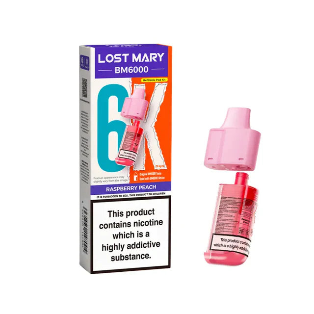 Lost Mary BM6000 Raspberry Peach Compliant Post June 1st Refillable Pod