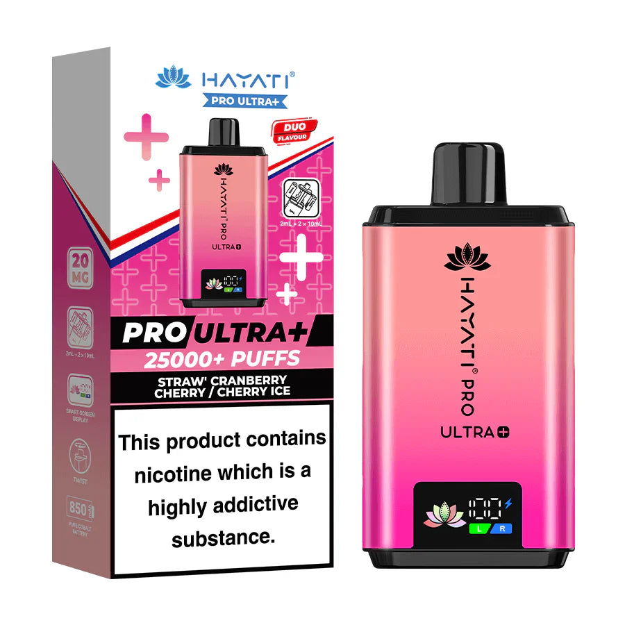 Hayati Pro Ultra Plus 25000 Strawberry Cranberry Cherry and Cherry Ice Prefilled Pod Kit
