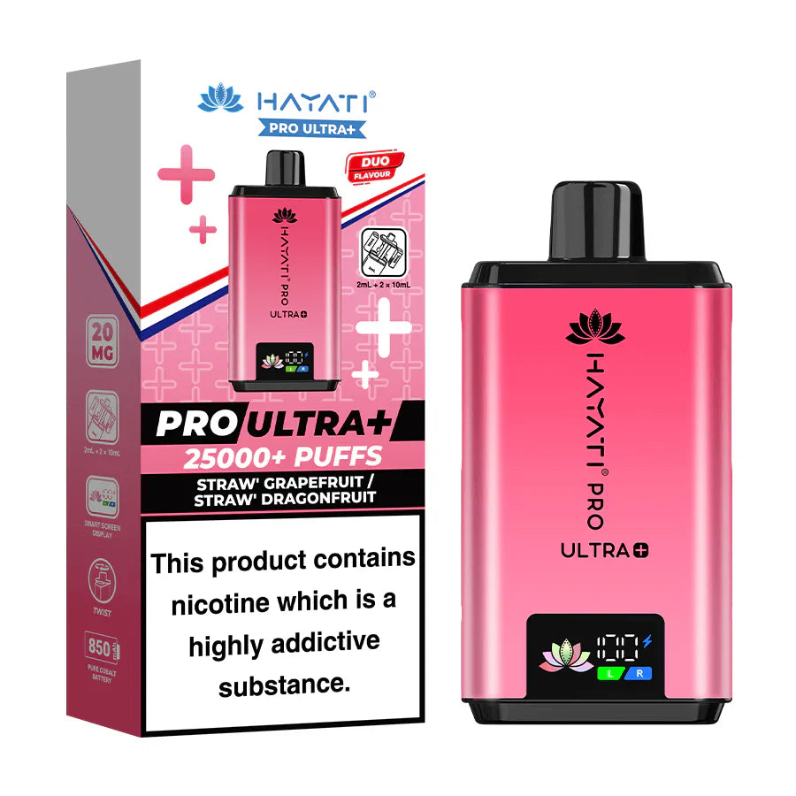 Hayati Pro Ultra Plus 25000 Strawberry Grapefruit and Strawberry Dragonfruit Prefilled Pod Kit
