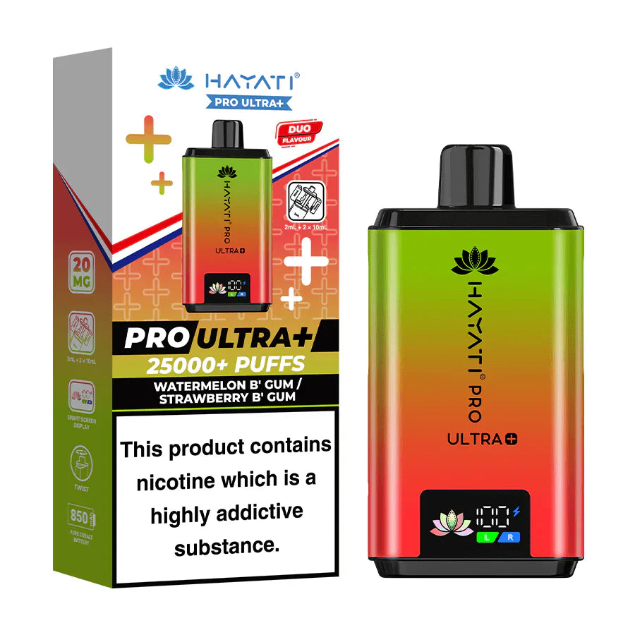 Hayati Pro Ultra Plus 25000 Watermelon B'Gum and Strawberry B'Gum Prefilled Pod Kit