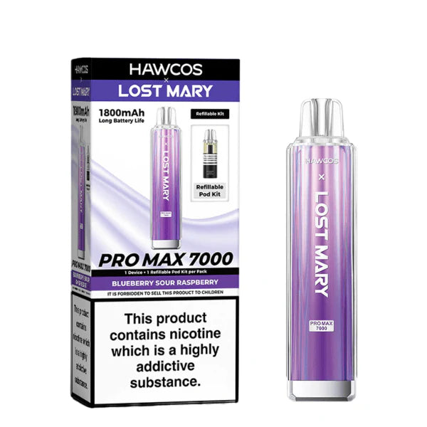Hawcos x Lost Mary Pro Max 7000 Blueberry Sour Raspberry Compliant Post-June 1st Refillable Vape Kit