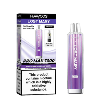 Hawcos x Lost Mary Pro Max 7000 Blueberry Sour Raspberry Compliant Post-June 1st Refillable Vape Kit