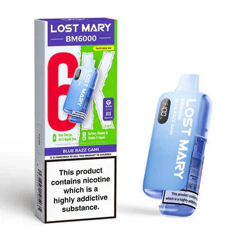 Lost Mary BM6000 Blue Razz Gami Compliant Post June 1st Refillable Pod Kit