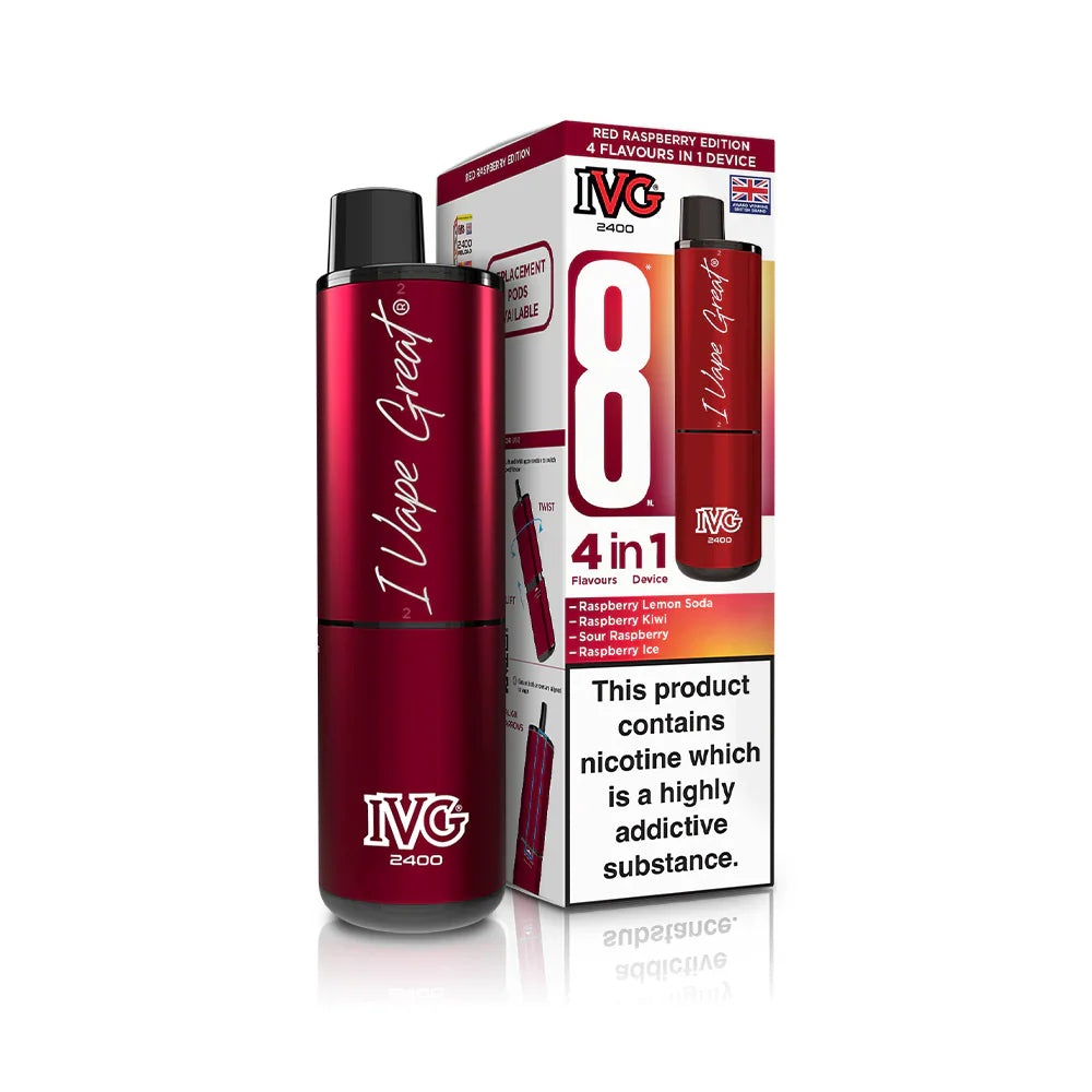 IVG 2400 4‑In‑1 Red Raspberry Edition Rechargeable Pod Kit