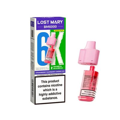 Lost Mary BM6000 Strawberry Raspberry Cherry Ice Compliant Post June 1st Refillable Pod